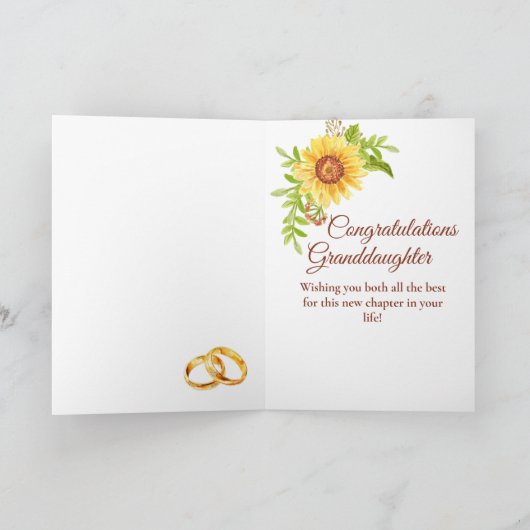 Kleindochter Trouwdag Gefeliciteerd Sunflower Kaart (Binnen)