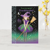 Kleindochter, Tween van Halloween Heks Kaart (Gele Bloem)