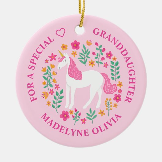 Kleindochter Unicorn Flowers Cute Pink Ornament (Voorkant)
