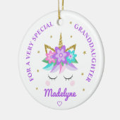 Kleindochter Unicorn Purple Flowers gepersonalisee Keramisch Ornament (Links)