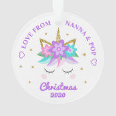 Kleindochter Unicorn Purple Flowers gepersonalisee Ornament (achterkant)
