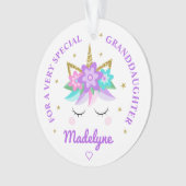 Kleindochter Unicorn Purple Flowers gepersonalisee Ornament (voorkant)