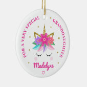 Kleindochter Unicorn roze bloemen gepersonaliseerd Keramisch Ornament (Rechts)