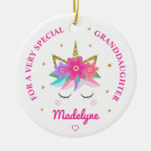 Kleindochter Unicorn roze bloemen gepersonaliseerd Keramisch Ornament (Voorkant)