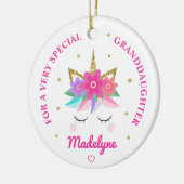 Kleindochter Unicorn roze bloemen gepersonaliseerd Keramisch Ornament (Links)