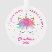 Kleindochter Unicorn roze bloemen gepersonaliseerd Ornament (achterkant)