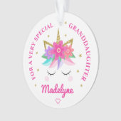 Kleindochter Unicorn roze bloemen gepersonaliseerd Ornament (voorkant)