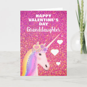 Kleindochter Unicorn Valentijnsdag Glitter Name Feestdagen Kaart