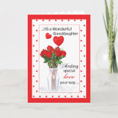 Kleindochter Valentijnsdag Red Roses Hearts Feestdagen Kaart (Voorkant)