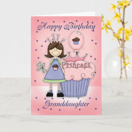 Kleindochter Verjaardag Kaart - Cupcake Princess (Gele Bloem)