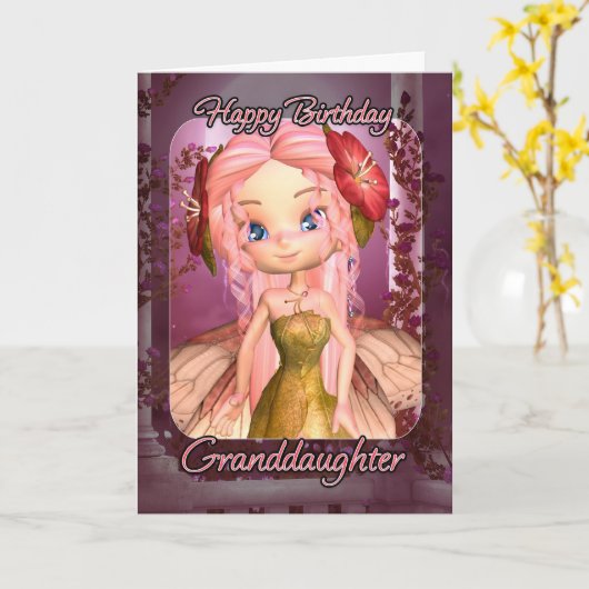 Kleindochter Verjaardag Kaart - Schattigee Roze Sp (Gele Bloem)