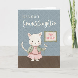 Kleindochter Verjaardag Kat in een jurk Kaart