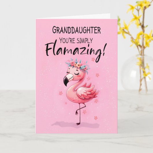 Kleindochter Verjaardag met Flamingo Fabulous Fun Kaart (Gele Bloem)