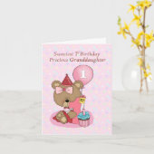 Kleindochter Verjaardag met Meisje Beer en Cupcake Kaart (Gele Bloem)