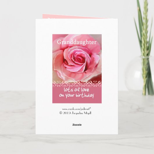 KLEINDOCHTER Verjaardag met Roze Roos en Kant Kaart (Achterkant)