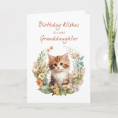 Kleindochter Verjaardag Met Schattigee Kat In Kran Kaart (Voorkant)