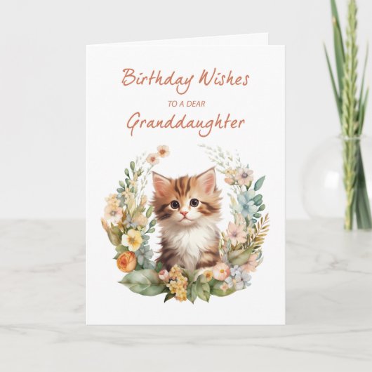 Kleindochter Verjaardag Met Schattigee Kat In Kran Kaart (Voorkant)