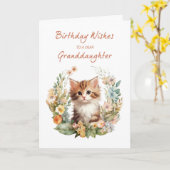 Kleindochter Verjaardag Met Schattigee Kat In Kran Kaart (Gele Bloem)