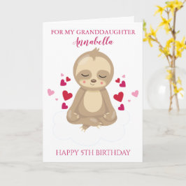 Kleindochter vijfde verjaardag Cute Roze Luiaard F Kaart