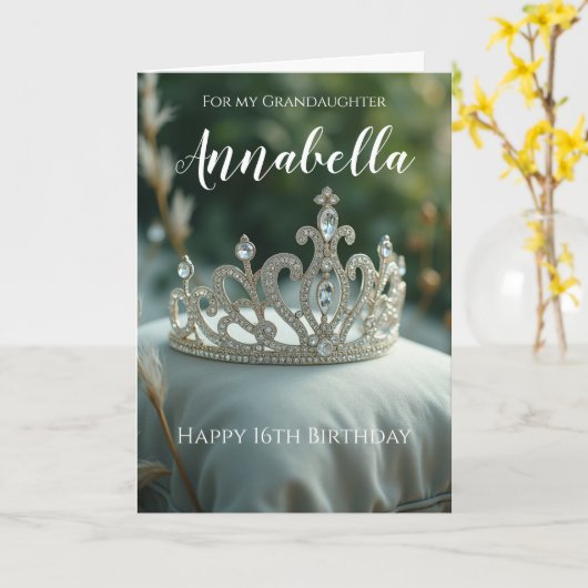 Kleindochter zestiende verjaardag Elegant zilver Kaart (Gele Bloem)
