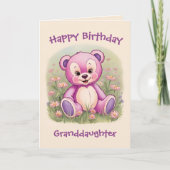 Kleindochter's eerste verjaardag roze teddybeer kaart (Voorkant)