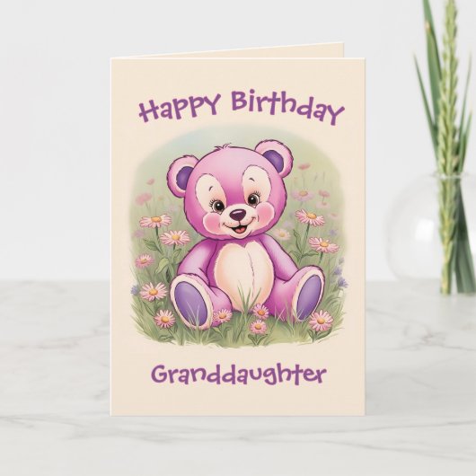 Kleindochter's eerste verjaardag roze teddybeer kaart (Voorkant)