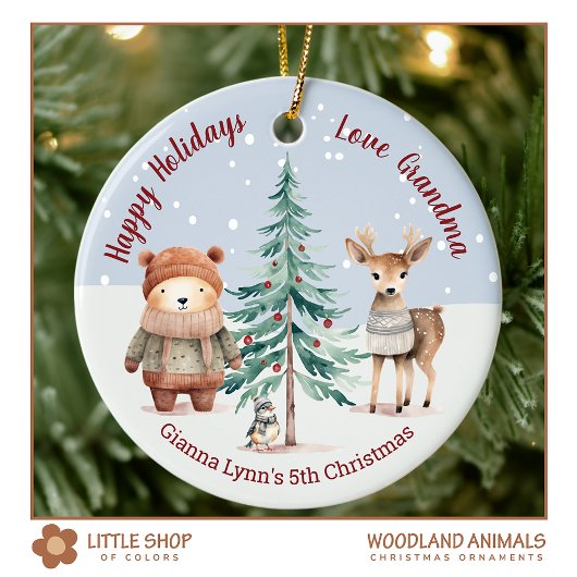 Kleindochters Kerst Woodland Dieren Keramisch Ornament