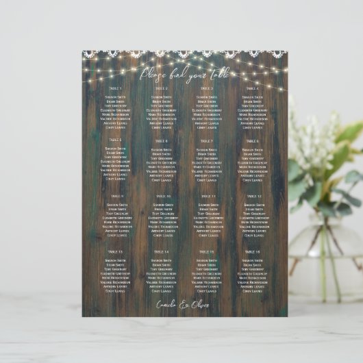 KLEINE 16 Tafel Rustic Wood Lace SEATING CHART (Staand voorkant)