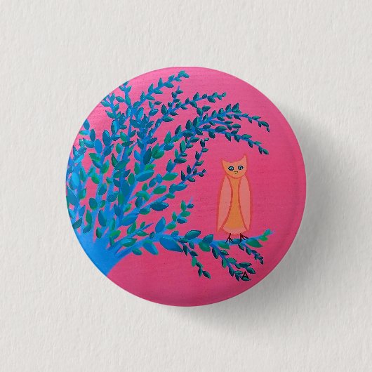 Kleine, 1¼ inch ronde Button, "Owl Tree" Button 3,2 Cm (Voorkant)