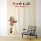 Kleine AA Baby brandweerman Baby shower achtergron Wandkleed (In situ)
