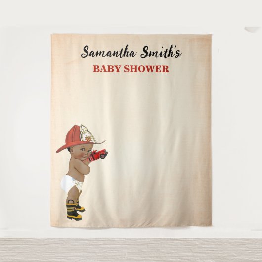 Kleine AA Baby brandweerman Baby shower achtergron Wandkleed (Voorkant)