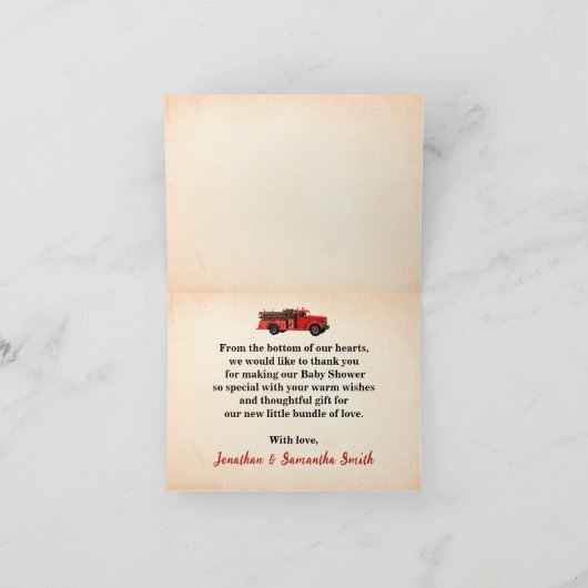 Kleine AA brandweerman Baby shower dank u kaart (Binnen)