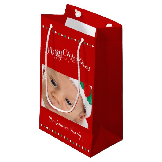 Kleine, aangepaste rode kerstcadeautassen klein cadeauzakje (Voorkant Gekanteld)