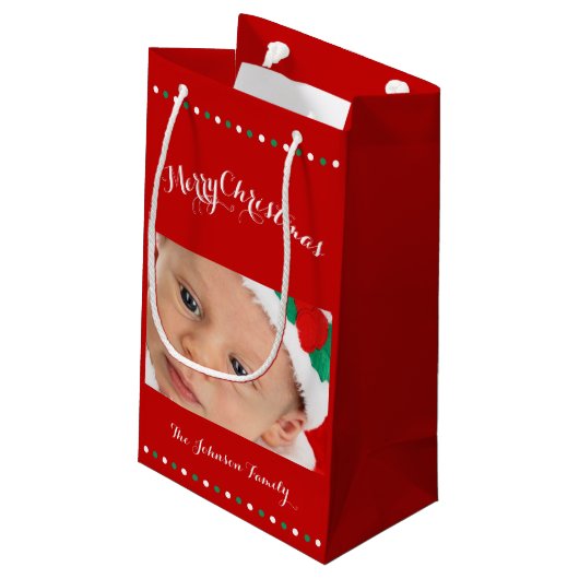 Kleine, aangepaste rode kerstcadeautassen klein cadeauzakje (Achterkant Gekanteld)