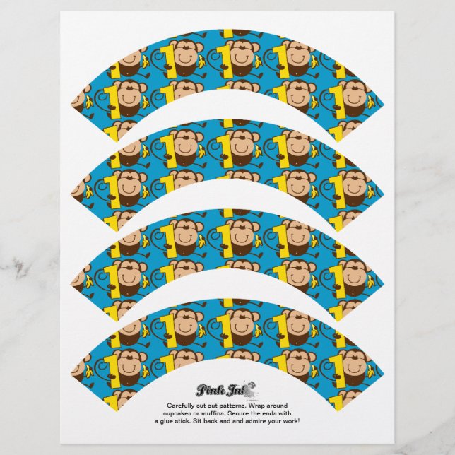 Kleine aap 1e verjaardag Jongen Cupcake Wrappers (Voorkant)