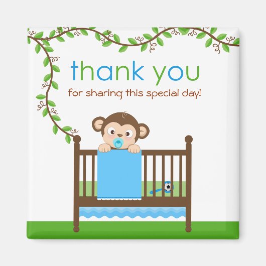Kleine aap in een Wieg jongen Dank je Magnet (Voorkant)