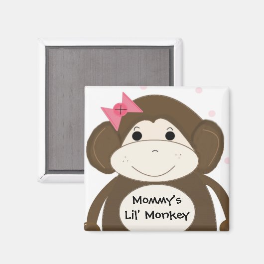 Kleine aap met een roze haarbak magneet (Voorkant / Achterkant)