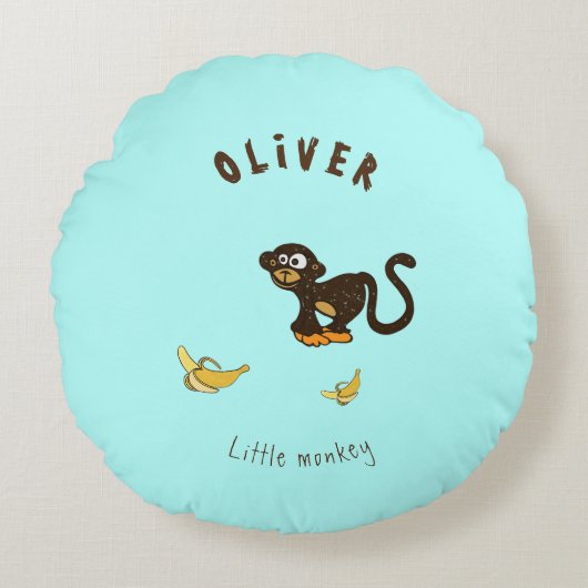 Kleine aap rond kussen (Voorkant)