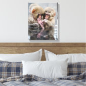 Kleine Aapjes | Heet Springs, Japan Canvas Afdruk (Insitu (Slaapkamer))