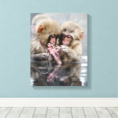 Kleine Aapjes | Heet Springs, Japan Canvas Afdruk (Insitu (Houten vloer))