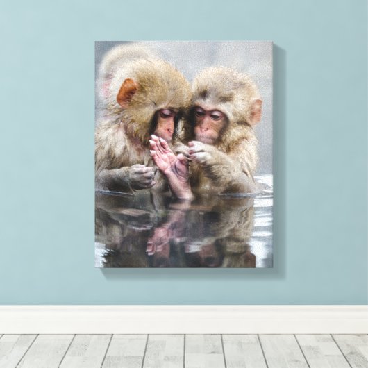 Kleine Aapjes | Heet Springs, Japan Canvas Afdruk (Insitu (Houten vloer))
