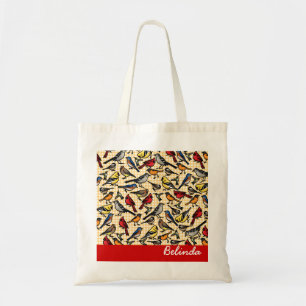 Kleine achtertuin vogels op Gingham, speciaal gepe Tote Bag