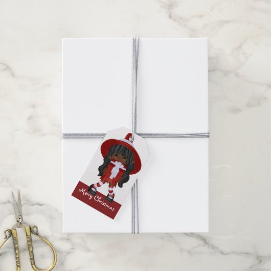 Kleine Afrikaanse Amerikaanse d2-kerstavond - Cadeaulabel (Met Touw)