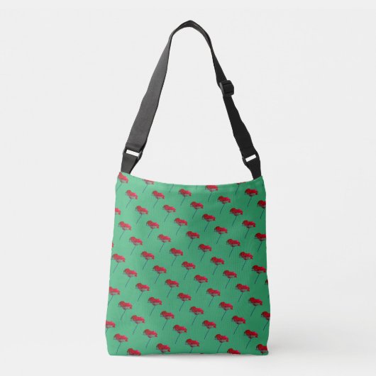 Kleine allover rode blauwe papaverdruk op groen crossbody tas (Voorkant)