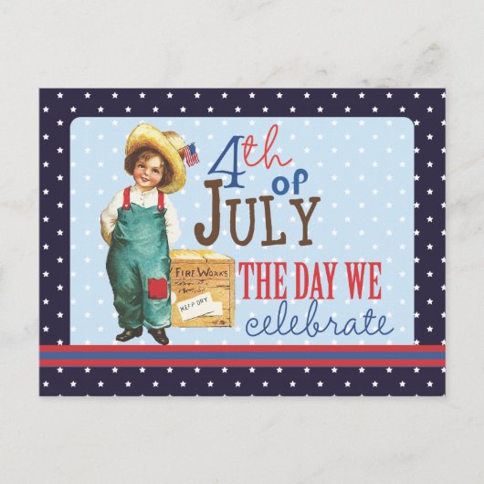 Kleine  Amerikaanse jongen 4 juli Briefkaart (Voorkant)
