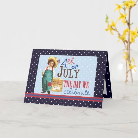 Kleine  Amerikaanse jongen 4 juli Kaart (Gele Bloem)