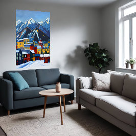 Kleine Amerikaanse stad in de berg | AI Art. Poster