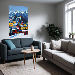 Kleine Amerikaanse stad in de berg   AI Art. Poster