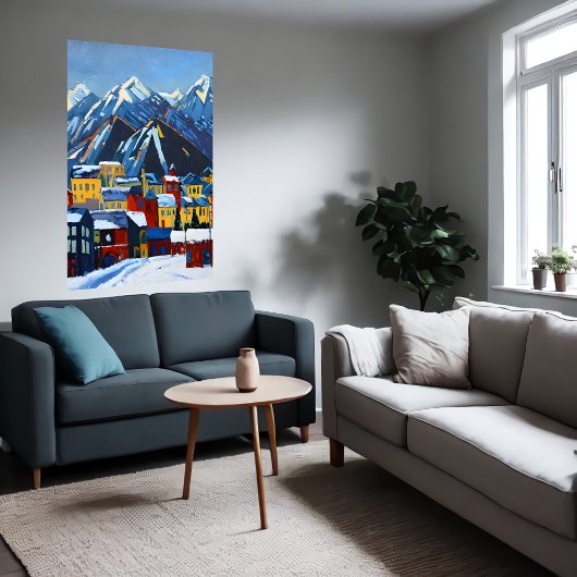 Kleine Amerikaanse stad in de berg | AI Art. Poster