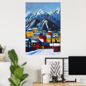 Kleine Amerikaanse stad in de berg | AI Art. Poster (Thuiskantoor)